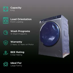 Haier 8 kg 5 Star Inverter Fully Automatic Front Load Washing Machine (HW80-IM14979CS8U1, Wi-Fi Support, Jade Silver) image 2