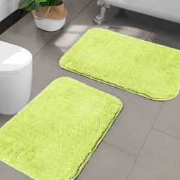 saral home Green Solid Microfibre 20x14 Inches AntiSkid Bath Mat (Set of 2)-picture-6