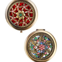 P-Plus International Copper Toned & Red Floral Pattern Pocket Mirror-image-28