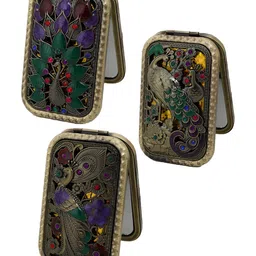 P-Plus International Copper Toned 3 Pieces Printed Foldable Pocket Mirror-picture-37