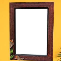 AAKRITI ART CREATIONS Brown & Green Handcrafted Wall Mirror With Wooden Frame-5