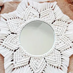 Kaahira White Boho Macrame Wall Mirror-image-4