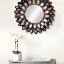 CHRONIKLE Black & Metallic-toned Textured Round Decor Wall Mirror-image-99