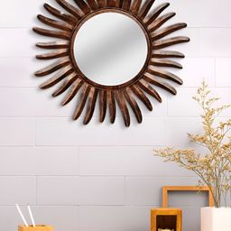 CHRONIKLE Brown Textured Round Decor Wall Mirror-image-71