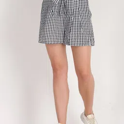 NoBarr Women White Checked High-Rise Shorts-image-1