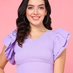 Mast & Harbour V-Neck Flutter Sleeve Crop Top-image-58
