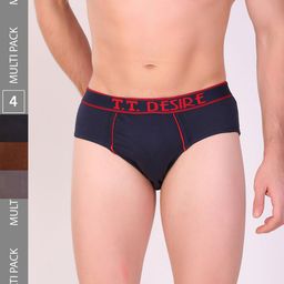 T.T. Men Desire Pure Cotton Brief Solid Pack of 4 Assorted-20