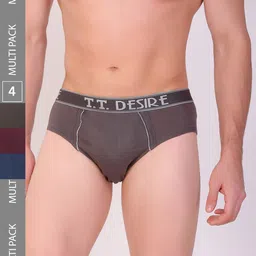 T.T. Men Pack Of 4 Mid-Rise Desire Pure Cotton Basic Briefs-13