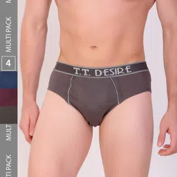 T.T. Men Desire Pure Cotton Brief Solid Pack of 4 Assorted-19