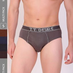 T.T. Men Pack Of 5 Desire Mid-Rise Pure Cotton Basic Briefs-picture-4