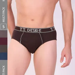 T.T. Men Pack Of 5 Desire Mid-Rise Pure Cotton Basic Briefs-picture-10