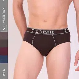 T.T. Men Pack Of 5 Mid-Rise 100% Combed Cotton Desire Basic Briefs-picture-7