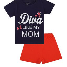 Bodycare Kids Girls Red & Blue Printed Short Sleeves Pure Cotton Co-Ords Set-image-63