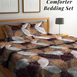 Arrabi Brown & White Floral Mild Winter 550 GSM Double Bed Comforter with 2 Pillow Covers-image-61