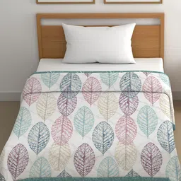 CHHAVI INDIA White & Blue Floral Cotton AC Room 350 GSM Single Bed Comforter-image-20