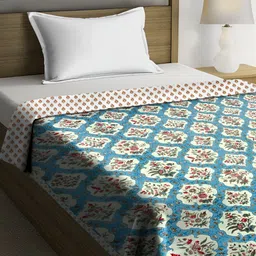 RRC Blue & Red Floral Microfiber Mild Winter 150 GSM Single Bed Comforter-picture-7