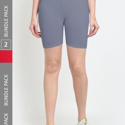 Jinfo Women Pack Of 2 Mid-Rise Above Knee Cycling Sports Shorts-picture-52
