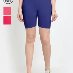 GRACIT Women Blue Pack Of 3 Cycling Sports Cotton Shorts-image-73