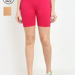Jinfo Women Pink & Beige Pack of 2 Cycling Sports Shorts-image-23
