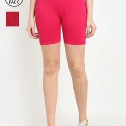 Jinfo Women Pink & Maroon Pack of 2 Cycling Sports Shorts-image-74