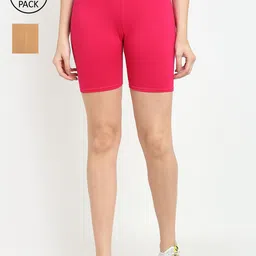 Jinfo Women Pink & Beige Pack of 2 Cycling Sports Shorts-image-75