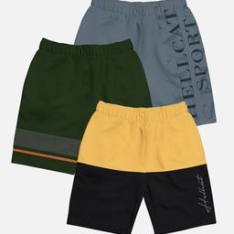 HELLCAT Boys Pack Of 3 Mid-Rise Colourblocked Cotton Shorts-image-87