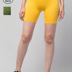 Apraa & Parma Women Pack Of 2 Yellow & Green Slim Fit Pure Cotton Cycling Sports Shorts-image-126