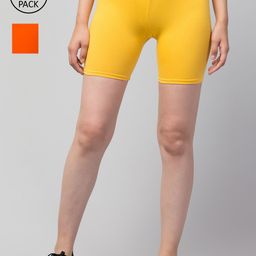 Apraa & Parma Women Pack Of 2 Yellow & Orange Solid Slim Fit Cycling Sports Shorts-image-126