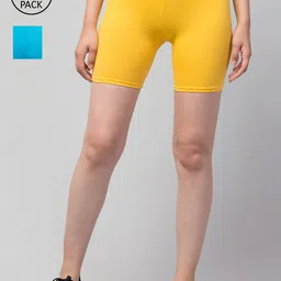 Apraa & Parma Women Yellow & Blue Pack Of 2 Slim Fit Cotton Sports Shorts-picture-37