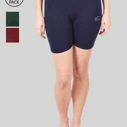 Apraa & Parma Women Pack Of 3 Navy Blue & Maroon Slim Fit Training or Gym Sports Shorts-36