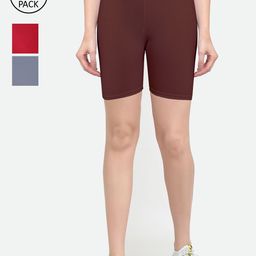 Jinfo Women Pack of 3 Grey Cycling Sports Shorts-image-76