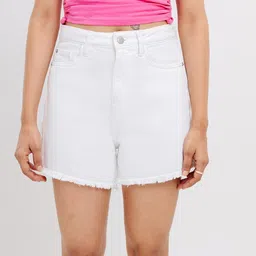 FREAKINS Women High-Rise Frayed Pure Cotton Denim Shorts-picture-10