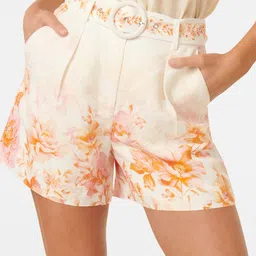 Forever New Women Floral Printed High-Rise Linen Shorts-32
