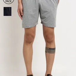 VIMAL JONNEY Men Pack of 2 Grey & Navy Blue Shorts-image-21
