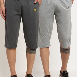 VIMAL JONNEY Men Pack Of 2 Grey Knee Length Shorts-image-32