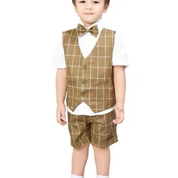 Jeetethnics Boys Khaki Checked Shirt with Shorts-image-66