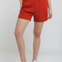 Zink London Women Red Slim Fit High-Rise Shorts-image-78