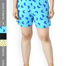 IndiWeaves Women Pack Of 3 High-Rise Printed Pure Cotton Shorts-image-85