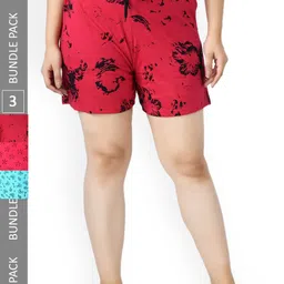 IndiWeaves Women Pack of 3 Printed High-Rise Pure Cotton Shorts-image-86