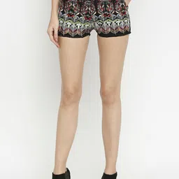 aaliya Women Black Printed Skinny Fit High-Rise Shorts-image-77