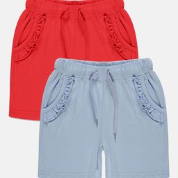 KiddoPanti Girls Pack of 2 Frill Pocket Pure Cotton Hot Shorts-image-64