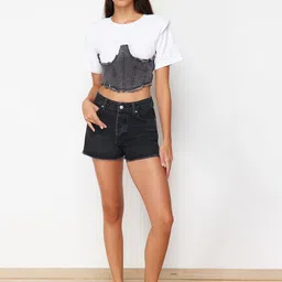Trendyol Women Mid-Rise Denim Shorts-picture-56