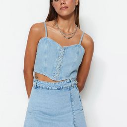 Trendyol Mid-Rise Pure Cotton Denim Skirt-picture-27