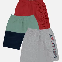 HELLCAT Boys Pack Of 3 Typography Printed Cotton Shorts-42