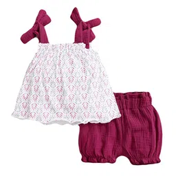 StyleCast Infants Girls Fuchsia Printed Pure Cotton Top With Shorts-picture-8