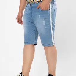 Instafab Plus Men Blue Washed Denim Shorts-image-19