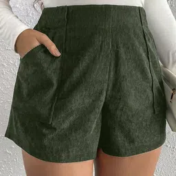 Stylecast X KPOP Green Women Mid-Rise Striped Shorts-image-133