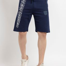 Status Quo Men Navy Blue & White Transformers Printed Cotton Shorts-image-91