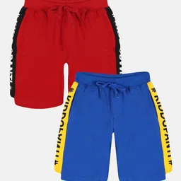 KiddoPanti Pack of 2 Boys Typography Printed Pure Cotton Shorts-image-88
