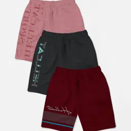 HELLCAT Boys Pack of 3 Trendy Typographic Printed Cotton Sports Shorts-image-90